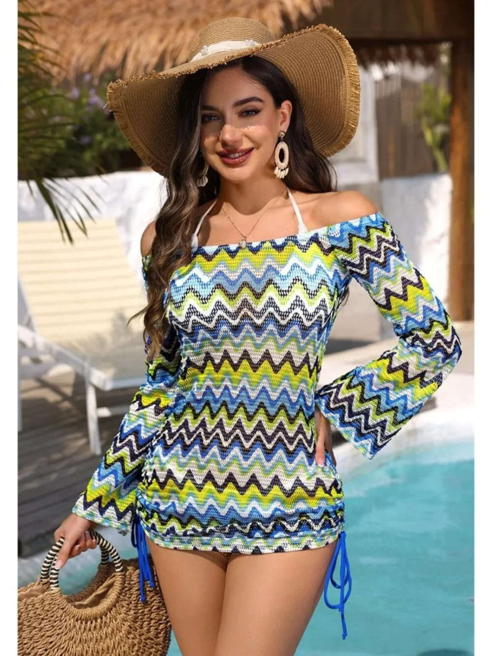 Summer Women's Boho Off-Shoulder Cover-Up - Sexy Hollow Out Bell Sleeve Swimsuit